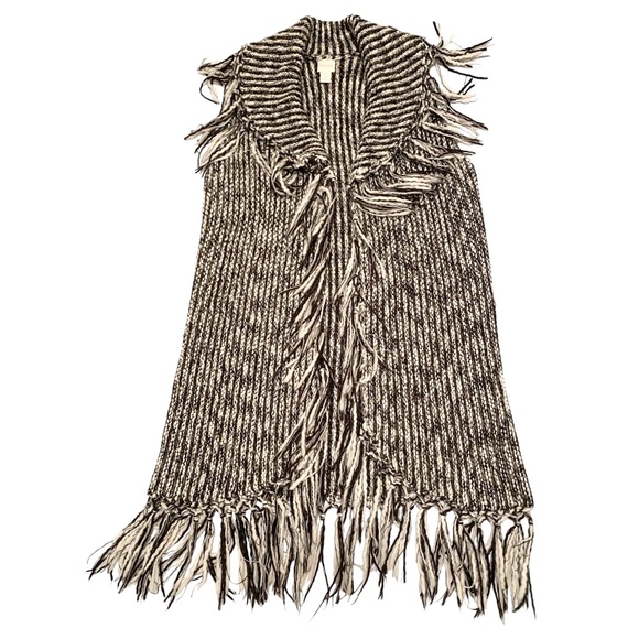 CHICO’S Womens Long Open Front Fringed Wool Blend Cardigan Western Cowboy  *Sz.2 - Picture 3 of 12